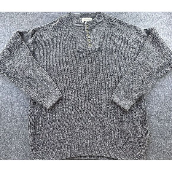 Eddie Bauer Sweater Mens X-Large Gray Heathered Chunky Knit 1/4 Button Neck‎ - Picture 1 of 10